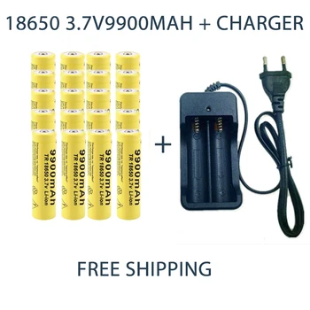 18650 Baterija Akumulatorska Baterija 3,7 V 9900mAh Zmogljivosti Li-ion Zamenjava Baterij Za Svetilko, Baklo Baterija+18650 Polnilnik