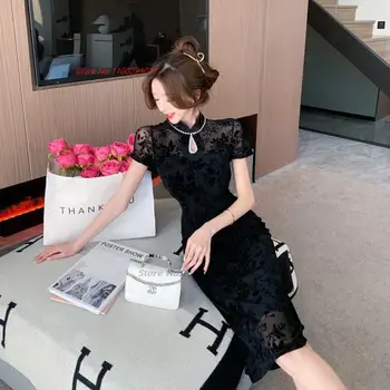 2024 kitajski izboljšano qipao obleko nacionalni cvet tiskanja očesa cheongsam orientalski elegantno banket nočni klub večerno obleko vestido