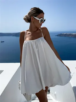 2024 Poletje Žensk Slip Obleko Bele Elegantne Obleke Ženska Moda Trendy Svoboden Počitnice na Plaži Obleke, Ženske