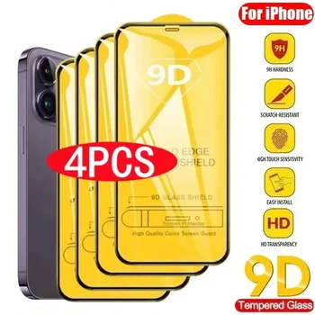 4PCS 9D Zaščitnik Zaslon Kaljeno Steklo za IPhone 15 14 13 12 11 Pro Max Zaščitno Steklo za IPhone X XR XS Max 7 8 6S 14 Plus