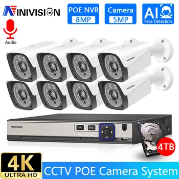 8CH 4K POE NVR CCTV 5MP Mobilni Telefon, Nadzor, IP Kamere Sistema za Spremljanje Komplet Audio Zaznavanje Gibanja EmailAlert Security Set