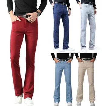 Barvita Moških Mikro Sežgati Jeans, Moda za Priložnostne Klasičnih Stretch Hlače Denims Naravnost Bell-dno Hlače 11 Barve, Velikost 28-38