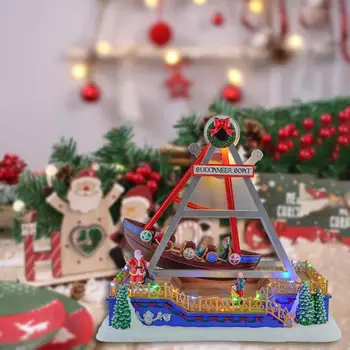 Božični Vasi Zaslon z Majhno Premično Čoln in Glasba Tabela Centerpiece