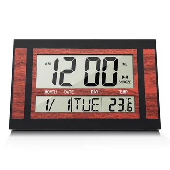 Digitalna Stenska Ura LCD Veliko Število, Čas, Temperatura Koledar Alarm Tabela Desk Clock Sodoben Design Office Home Črna
