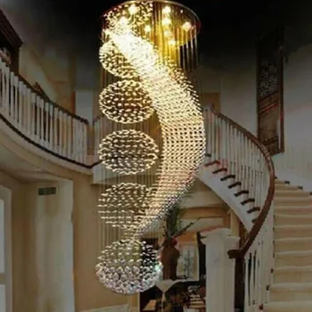 dolgo dvojno stopnišče moderen lestenec lučka LED kristalno llights eleganten hotel projekt Villa dvorani razsvetljavo vzmetenje žice