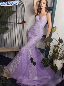Elegantno Ljubica Morska Deklica Prom Oblačenja 2024 Classic Čipke Aplicirano Večerne Obleke Preprost Til Obleke Vestidos De Novia