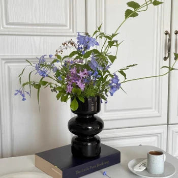INS slog črne vaze, enostavna in vsestranska gourd oblikovane, lahke in razkošno cvet, svetlobe in tanek, z višine 18 cm