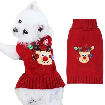 Jelenov božič Dog Pulover Pletenine za Hladno Vreme Majhne, Srednje Pse Turtleneck Hišnih Mačk Oblačila Pes Zimski Plašč Kostum