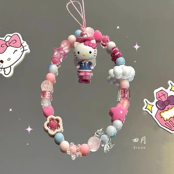 Kawaii Sanrio Hello Kitty Mlody Diy Mobilne Zapestnica Srčkan Tipko Vrečko Zapestnica Dobrega Darila za Dekleta Študentov