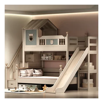 Les dekle, fant Princesa grad hiši posteljo za otroke s toboganom in stopnice moderni hiši otroški pograd gradu stran posteljo za otroke