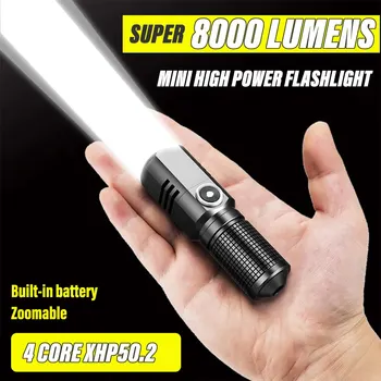 Mini Svetilka XHP50 LED USB C Polnilna 16340 18650 Baterijo Svetilka 1500lm Močno Svetilko Lahko Zaprejo z Enim Klikom