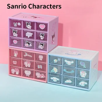 MINISO Sanrio Cinnamoroll Kuromi Moja Melodija Pochacco Anime Risanke Srčkan Predal za Shranjevanje Namizje Devet Mrežo Škatla za Shranjevanje