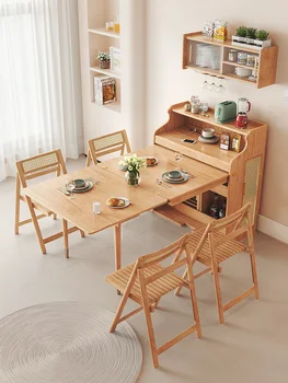 Nordijska jedilna miza, zložljiva skladiščenje, integrirano multi-funkcionalne masivnega lesa z sideboard, nevidno, raztegljivi