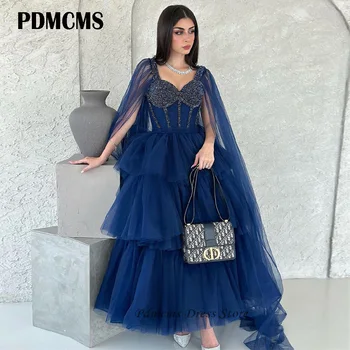 PDMCMS A-line Modre Bleščice Večerne Obleke, Halje, Bleščice, Til Stopenjski Oblačilih, De Soirée Dubaj Sijoče Vestidos De Gala večer Stranka Obleko