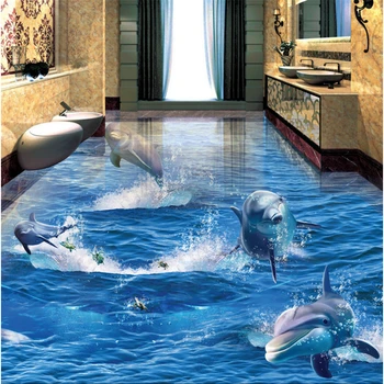 Po meri 3D Tla delfinov iz vode Tihem Svetu фотообои stereo, kopalnica, Dnevna Soba, Spalnica Center tla de papel parede
