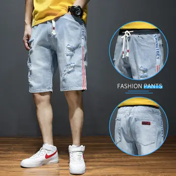 Poletje nove moške kratke jeans, moda za priložnostne svoboden luknjo visoke kakovosti stretch traper hlače za moške blagovne znamke oblačil
