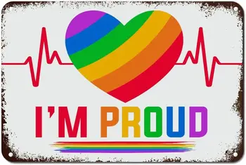 Ponosen sem Mavrica srčni Utrip Kovine Znaki Mavrica Gay Pravice Lezbijk Enakosti Moških Jama Znaki LGBTQ Parada Ponosa Retro Steno