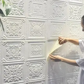 Retro beli kamen 3D stenske plošče, samolepilne, nepremočljiva in vlago,-dokazilo stroj mehko odbor za ozadje