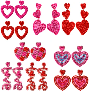 Ročno Beaded Valentinovo Uhani / Srce Seme Noge Uhani / Ljubezen Beseda/Src/XOXO Fuksija Valentine Beaded Dodatki
