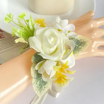 Ročno Rose Zapestje Cvet Nežen Nastavljiva Trak Tkanine Elegantna Poroko Opremo Zapestje Cvet za Družice Zapestje Corsage
