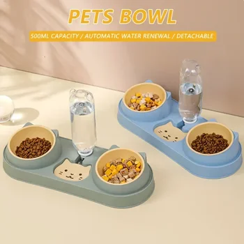 Skledo Hrane Pes Jed Samodejno Stati Pet Pitne Postavljeno Vodnjak Napajalni Dvakrat s Mačk Mačka za Vodo Z
