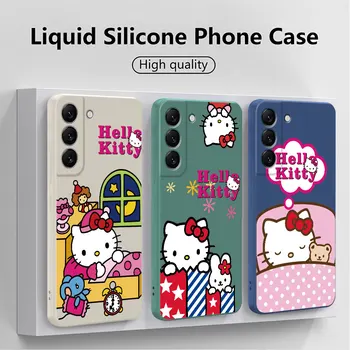 Telefon Primeru za Samsung Galaxy S23 Plus S21 S22 Ultra Opomba 10 9 8 Opomba 20 Ultra Mehka TPU Primerih Hello Kitty Kvadratnih Tekoče Pokrov