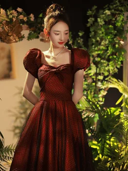 Večerne Obleke 2023 Retro Ljubica Ovratnik Tla-Dolžina Princesa Halje Klasičnih Bleščice Čipke Posla Obleko
