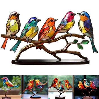 Vitraž Ptic Na Vejo Namizje Okraski Dvojno Stranicami Multicolor Ptic Doma Dekoracijo Kovinskih Ptica Plošča Serije Umetnostne Obrti