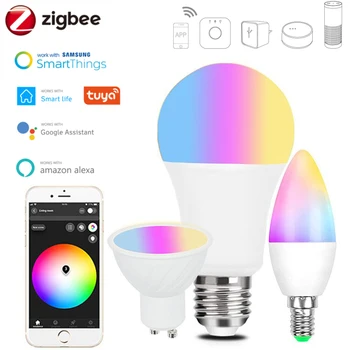 ZigBee 3.0 Tuya Smart Led Žarnica E27 GU10 E14 RGBCW RGBCCT Zatemniti Žarnica Svetlobo Soba Dekor Glas za Smartthings/Alexa/googlova Domača stran